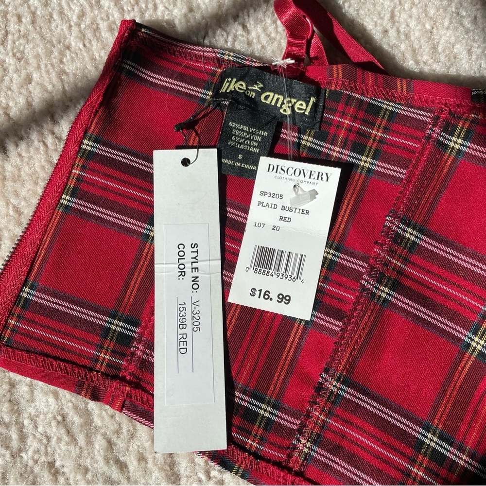 Red Plaid Bustier Crop Top - Picture 5 of 6